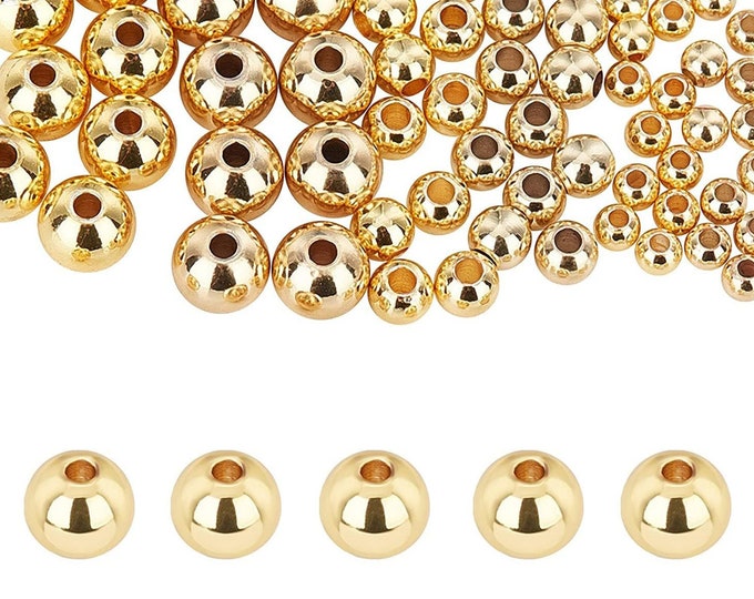 14K Gold Filled Round Ball Spacer Beads,Bracelet Beads,Gold Spacer Beads for Bracelet Necklace Earrings Jewelry Making