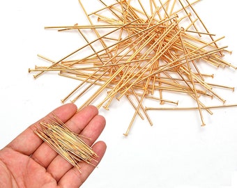 100 Pcs 18K Gold Filled Flat Head Pins Non Tarnish Craft Earring Bracelet Jewelry Making Accessories Supplies