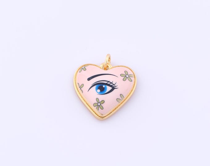 1 pcs Gold Enamel Heart Pendant,18K Gold Filled Evil Eye Charm,Devil Eye Charms DIY Bracelet Necklace Jewelry Making Findings Supply