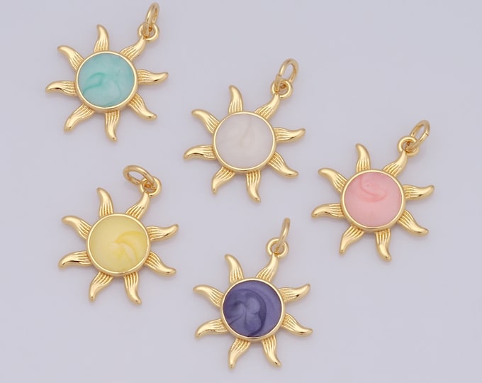 1 pcs Gold Sun Pendant,18K Gold Filled Sun Charm,Enamel Sun Charm DIY Bracelet Necklace Jewelry Making Findings Supply