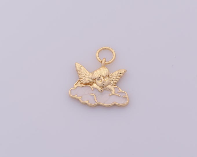 1 pcs Gold Enamel Baby Angel Pendant,18K Gold Filled Cupid Charm,Cloud Charms DIY Bracelet Necklace Jewelry Making Findings Supply