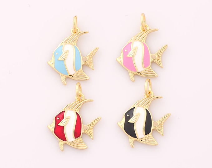 1 pcs Gold Enamel Tropical Fish Pendant,18K Gold Filled Fish Charm Tropical Fish Charms,DIY Bracelet Necklace Jewelry Making Findings Supply