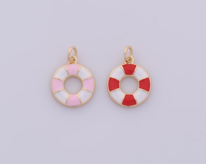 1 pcs Gold Enamel Lifebuoy Pendant,18K Gold Filled Round Charm,Lifebuoy Charms DIY Bracelet Necklace Jewelry Making Findings Supply