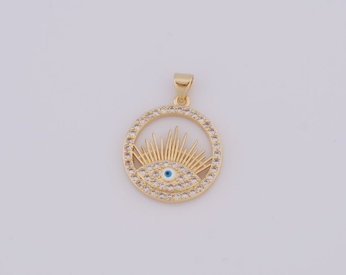 1 pcs Gold CZ Evil Eye Pendant,18K Gold Filled Eye charms,Eye charms DIY Bracelet Necklace Jewelry Making Findings Supply