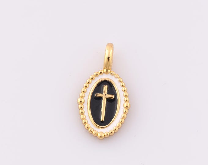 1 pcs Gold Enamel Cross Pendant,18K Gold Filled Religious Charm,Christian Charm DIY Bracelet Necklace Jewelry Making Findings Supply