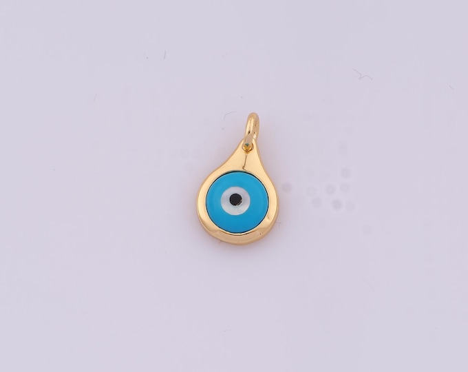 1 pcs Gold Enamel Evil Eye Pendant,18K Gold Filled Devil Eye Charm,Water Drop Eye Charms DIY Bracelet Necklace Jewelry Making Finding Supply