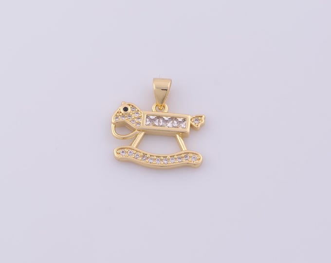 1 pcs Gold CZ Rocking Horse Pendant,18K Gold Filled Horse Charm,Rocking Horse Charms DIY Bracelet Necklace Jewelry Making Findings Supply