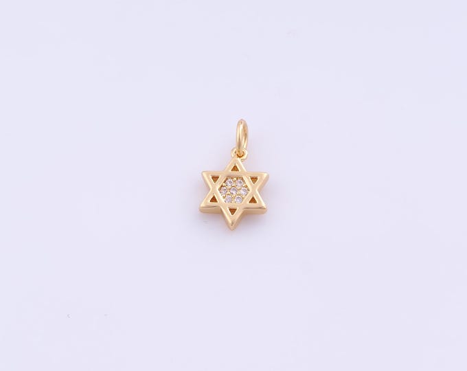 1 pcs Gold CZ David Star Pendant,18K Gold Filled Jewish Star Charm,Starburst Charms DIY Bracelet Necklace Jewelry Making Findings Supply