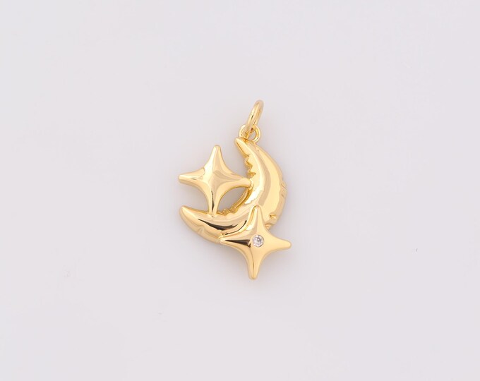 1 pcs Gold CZ Moon Pendant,18K Gold Filled Star Charm,Moon Charms,DIY Bracelet Necklace Jewelry Making Findings Supply
