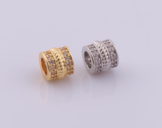 1 pcs 18K Gold Filled Round Tube Spacer Beads,CZ Large Hole Beads,Round Beads for DIY Jewelry Making Findings Supply