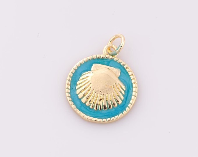 1 pcs Gold Enamel Shell Pendant,18K Gold Filled Round Charm,Coin Charm DIY Bracelet Necklace Jewelry Making Findings Supply