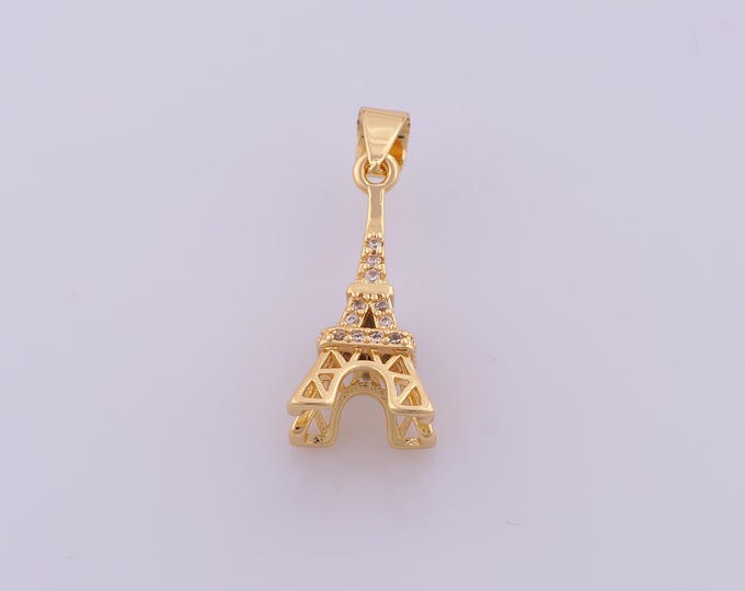 1 pcs Gold CZ Eiffel Tower Pendant,18K Gold Filled Paris Charm,France Charms DIY Bracelet Necklace Jewelry Making Findings Supply