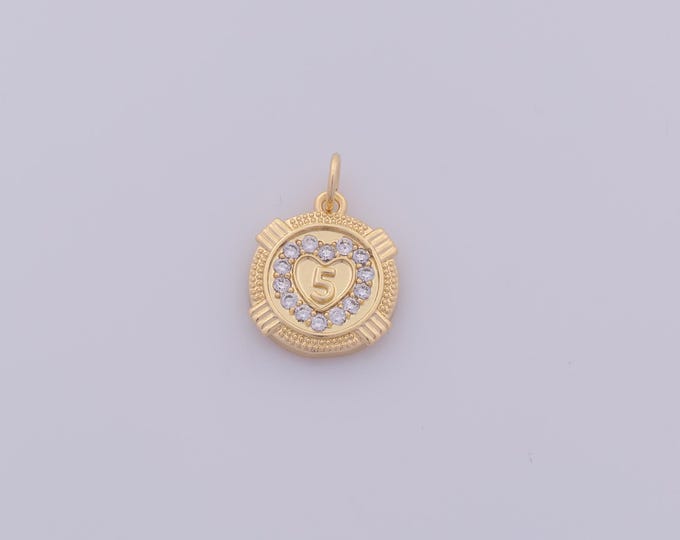 1 pcs Gold CZ Heart Pendant,18K Gold Filled Angel Number Charm,Love Charms DIY Bracelet Necklace Jewelry Making Findings Supply