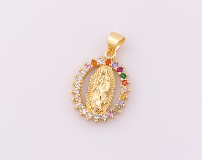 1 pcs Gold CZ Virgin Mary Pendant,18K Gold Filled Religion Charm,Catholic Charm DIY Bracelet Necklace Jewelry Making Findings Supply