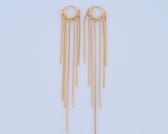 1 pair Gold Tassel Earrings,18K Gold Filled Huggie Hoop Earring ,Hoop Earrings,Hypoallergenic Huggie Hoop,Gift for Her