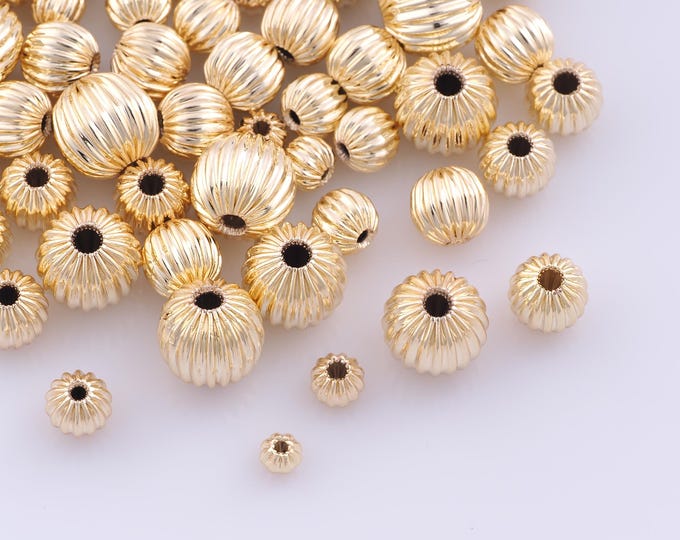 14K Gold Filled Corrugated Spacer Beads,Round Beads,Corrugated Round Beads for DIY Jewelry Making Findings Supply