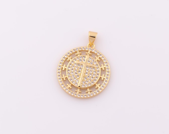 1 pcs Gold CZ Cross Pendant,18K Gold Filled Religion Charm,Christian Charm DIY Bracelet Necklace Jewelry Making Findings Supply