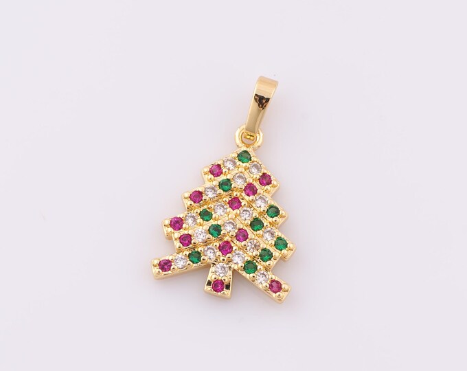 1 pcs Gold CZ Christmas Tree Pendant,18K Gold Filled Tree Charm,Christmas Tree Charm DIY Bracelet Necklace Jewelry Making Findings Supply