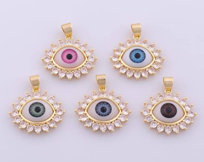 1 pcs Gold Enamel Evil Eye Pendant,18K Gold Filled Devil Eye Charm,CZ Eye Charms DIY Bracelet Necklace Jewelry Making Findings Supply