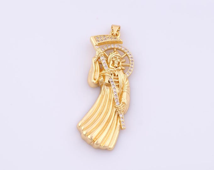 1 pcs Gold CZ Saint Death Pendant,18K Gold Filled Saint Death Charm,Saint Death Charms DIY Bracelet Necklace Jewelry Making Findings Supply