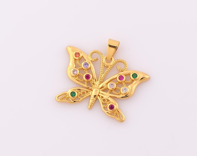 1 pcs Gold CZ Butterfly Pendant,18K Gold Filled Butterfly Charm,Butterfly Charm DIY Bracelet Necklace Jewelry Making Findings Supply