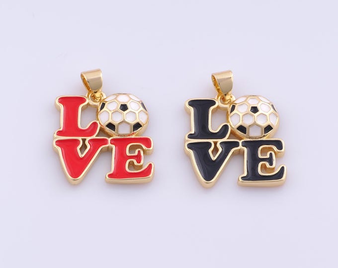 1pcs Enamel Love Football Pendant,18K Gold Filled Football Charm,Soccer Charms DIY Bracelet Necklace Jewelry Making Findings Supply