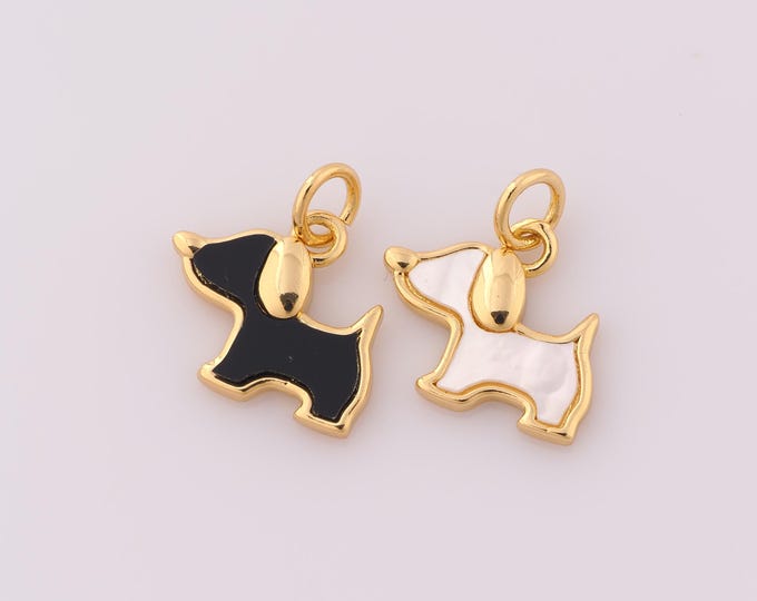 1 pcs Gold Enamel Dog Pendant,18K Gold Filled Dog Charm,Dog Charm DIY Bracelet Necklace Jewelry Making Findings Supply