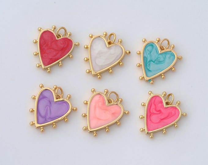 1 pcs Gold Heart Pendant,18K Gold Filled Heart Charm,Enamel Heart Charm DIY Bracelet Necklace Jewelry Making Findings Supply