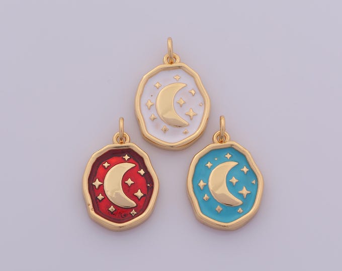 1 pcs Gold Enamel Moon Pendant,18K Gold Filled Celestial Charm,Star Charms DIY Bracelet Necklace Jewelry Making Findings Supply