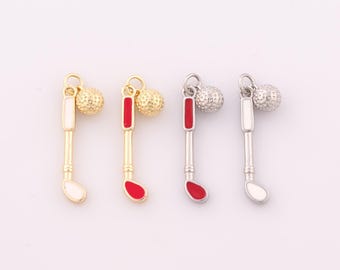 1 pcs Gold Enamel Golf Club Pendant,18K Gold Filled Sports Charm,Golf Charms DIY Bracelet Necklace Jewelry Making Findings Supply