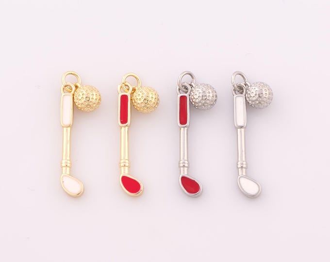 1 pcs Gold Enamel Golf Club Pendant,18K Gold Filled Sports Charm,Golf Charms DIY Bracelet Necklace Jewelry Making Findings Supply