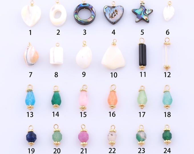 1 pcs Gold Energy Stone Pendant,18K Gold Filled Natural Stone Charm,Fritillaria Charms DIY Bracelet Necklace Jewelry Making Findings Supply