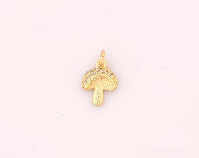 1 pcs Gold CZ Mushroom Pendant,18K Gold Filled Mushroom Charm,Mushroom Charms DIY Bracelet Necklace Jewelry Making Findings Supply
