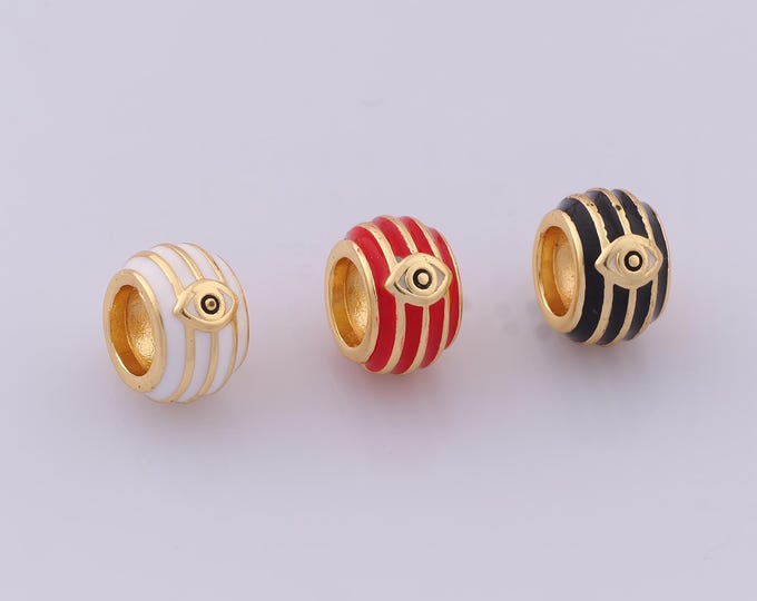 1 pcs 18K Gold Filled Evil Eye Spacer Beads,Large Hole Beads,Enamel Round Tube Beads for DIY Jewelry Making Findings Supply