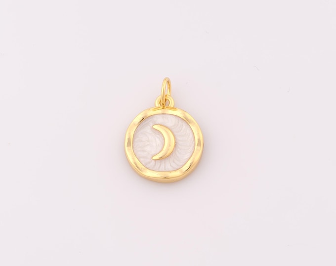 1 pcs Gold Enamel Crescent Moon Pendant,18K Gold Filled Celestial Charm,Round Charms DIY Bracelet Necklace Jewelry Making Findings Supply