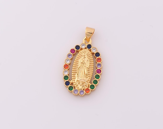 1 pcs Gold CZ Virgin Mary Pendant,18K Gold Filled Religion Charm,Catholic Charm DIY Bracelet Necklace Jewelry Making Findings Supply