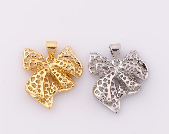 1 pcs Gold Bow Pendant,18K Gold Filled Minimalist Charm,Bow Charm DIY Bracelet Necklace Jewelry Making Findings Supply