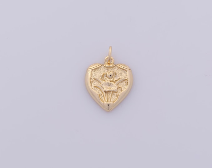 1 pcs Gold Heart Pendant,18K Gold Filled Flower Charm,Love Charms DIY Bracelet Necklace Jewelry Making Findings Supply