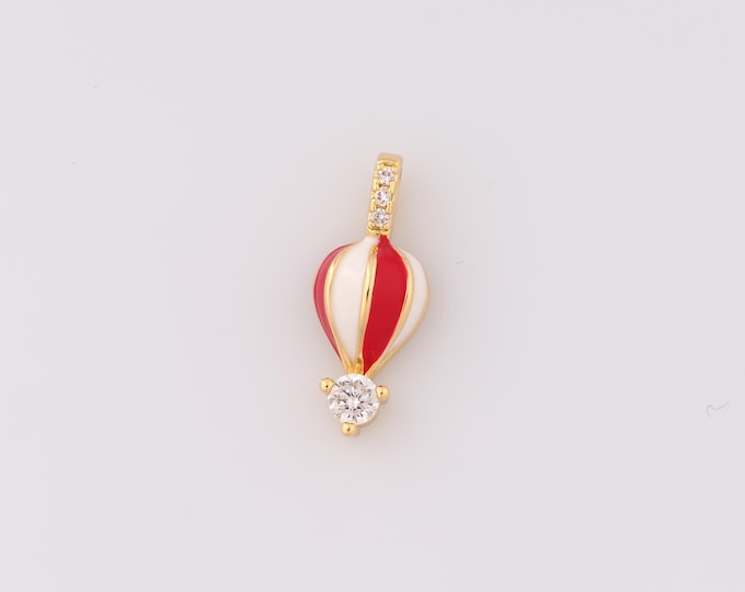 1 pcs Gold Enamel Hot Air Balloon Pendant,18K Gold Filled CZ Hot Air Balloon Charm,DIY Bracelet Necklace Jewelry Making Findings Supply