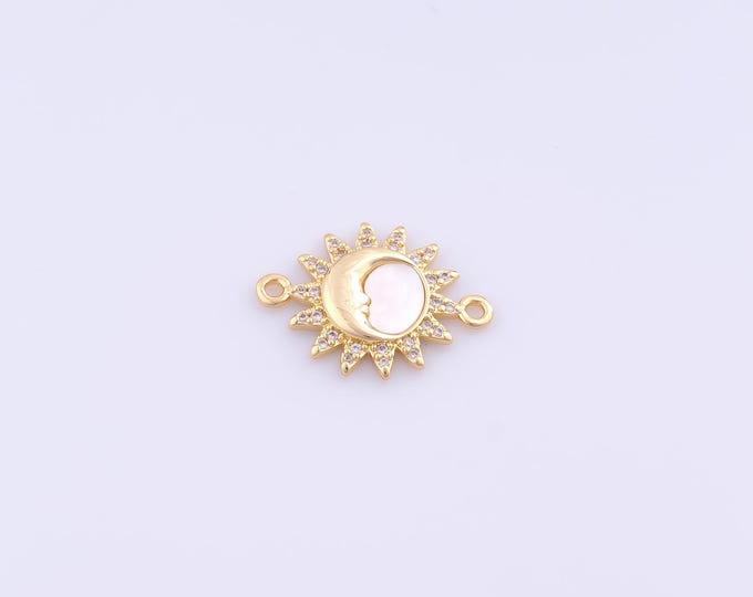 1 pcs Gold CZ Sun Moon Connector,18K Gold Filled Celestial Connector,DIY Bracelet Necklace Jewelry Making Findings Supply