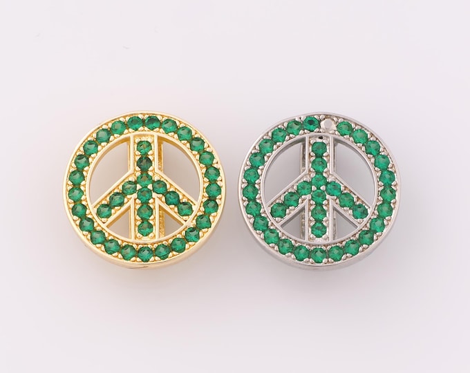 1 pcs Gold CZ Peace Sign Pendant,18K Gold Filled Peace Sign Charm,Peace Sign Charm DIY Bracelet Necklace Jewelry Making Findings Supply
