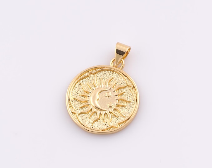 1 pcs Gold Star Pendant,18K Gold Filled Sun Charm,Moon Charms,DIY Bracelet Necklace Jewelry Making Findings Supply
