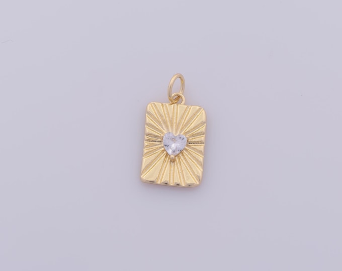 1 pcs Gold CZ Stripe Heart Pendant,18K Gold Filled Love Charm,Square Charms DIY Bracelet Necklace Jewelry Making Findings Supply