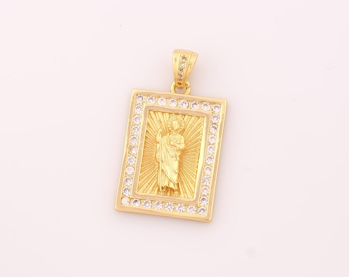 1 pcs Gold St.Juda Pendant,18K Gold Filled Religious Charm,CZ Saint Jude Charms DIY Bracelet Necklace Jewelry Making Findings Supply