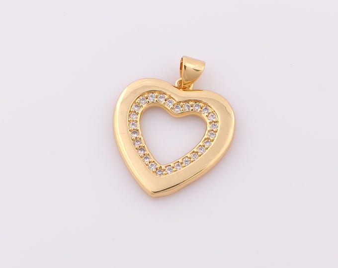 1 pcs Gold CZ Heart Pendant,18K Gold Filled Heart Charm,Heart Charm DIY Bracelet Necklace Jewelry Making Findings Supply