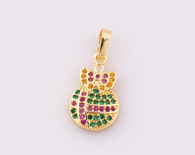 1 pcs Gold CZ Bow Pendant,18K Gold Filled Round Charm,Bow Charm DIY Bracelet Necklace Jewelry Making Findings Supply