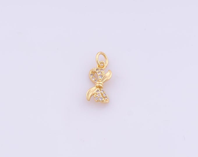1 pcs Gold CZ Bow Pendant,18K Gold Filled Tie Charm,Bow Charms DIY Bracelet Necklace Jewelry Making Findings Supply