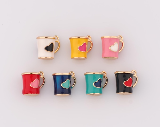 1 pcs Gold Enamel Water Cup Pendant,18K Gold Filled Heart Charm,Water Cup Charms DIY Bracelet Necklace Jewelry Making Findings Supply