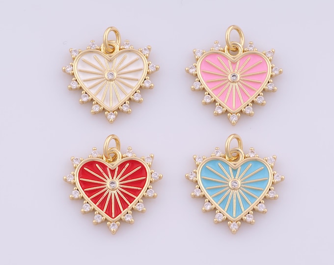 1 pcs Gold Enamel Heart Pendant,18K Gold Filled Love Charm,CZ Heart Charms DIY Bracelet Necklace Jewelry Making Findings Supply