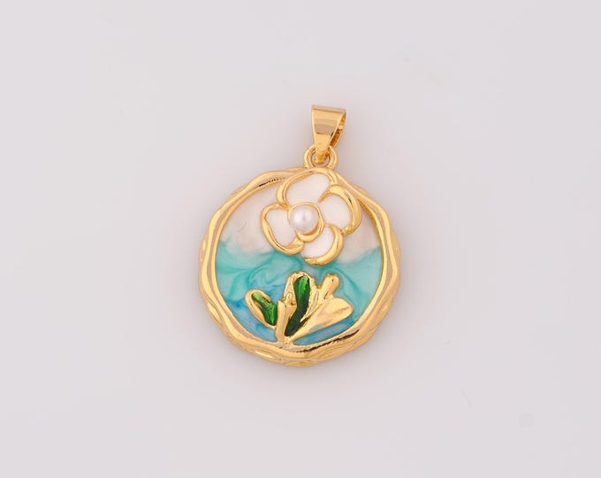 1 pcs Gold Enamel Flower Pendant,18K Gold Filled Flower Charm Flower Charms,DIY Bracelet Necklace Jewelry Making Findings Supply